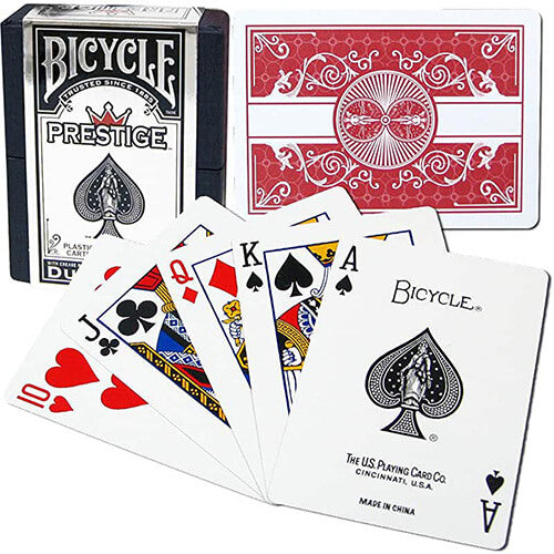 red prestige bicycle marked cards in black box